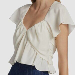 FRAME Cream/Ivory Short Flutter Sleeve Silk Blouse Top Women's XS/TP